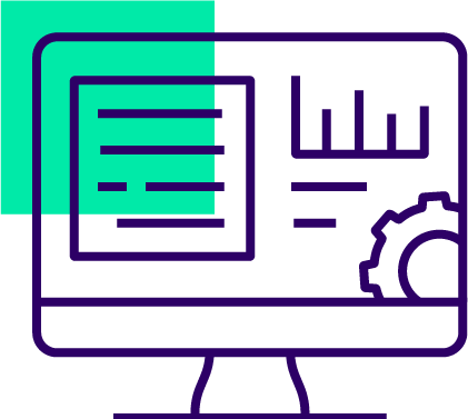 Graphic of a computer with data on the screen