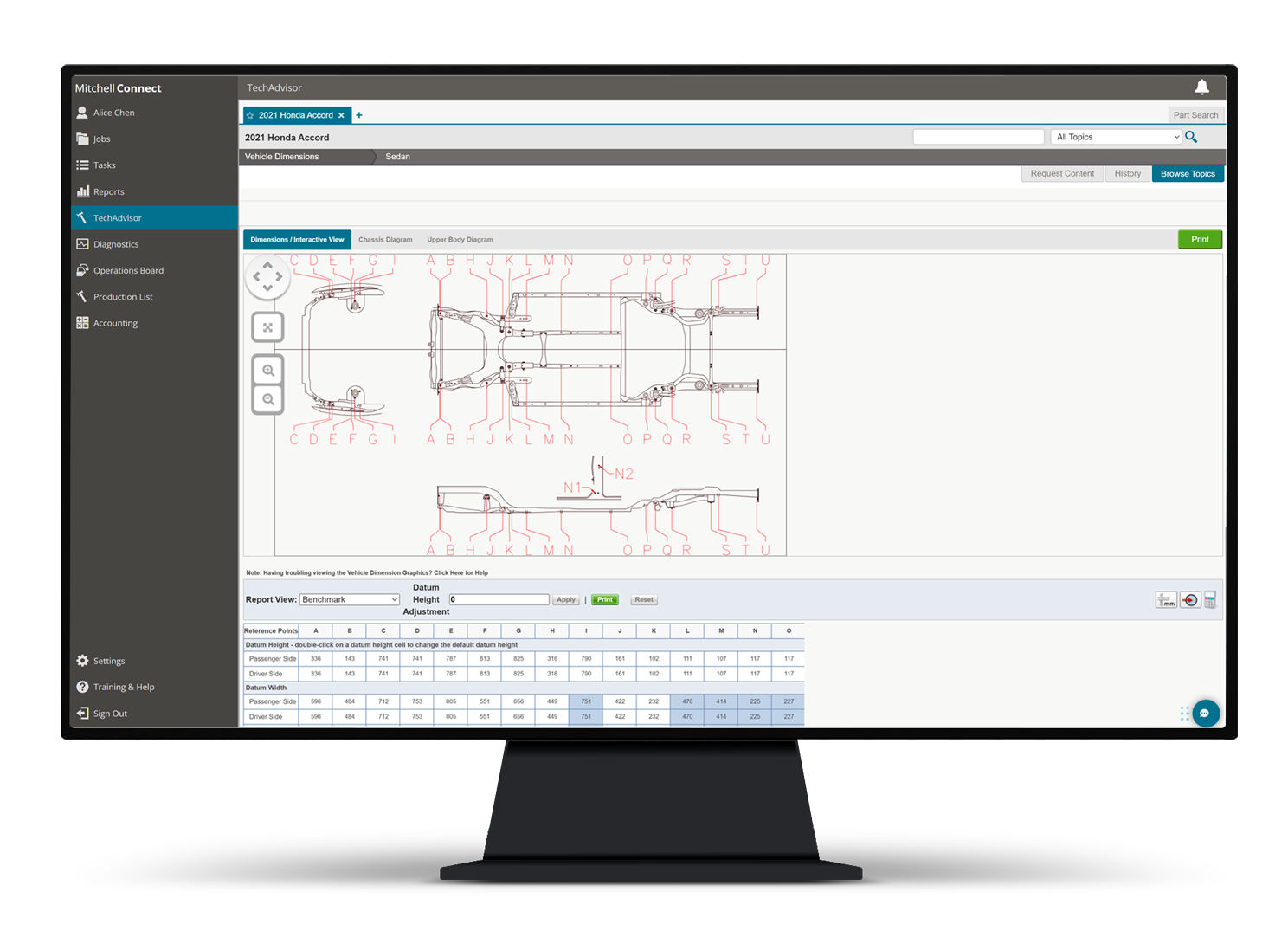 Mitchell TechAdvisor Frame Dimensions Screen