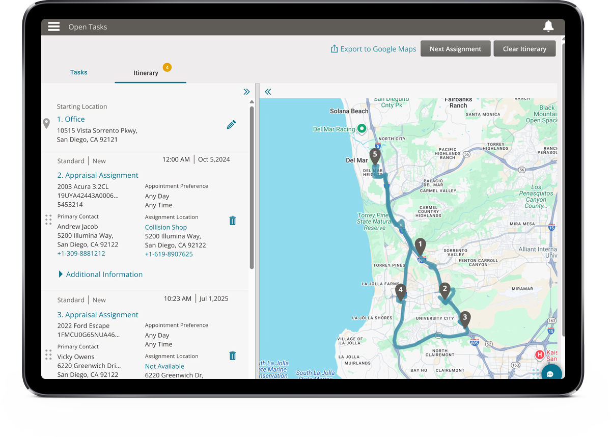 Mitchell Connect - Itinerary View